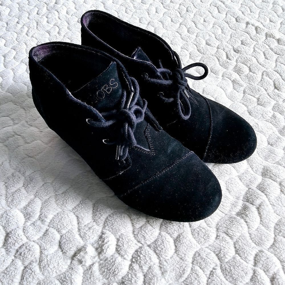 BOBS from Skechers Black Suede Wedge Ankle Booties - Picture 3 of 8